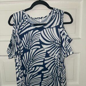 Navy and White Patterned Women's Top